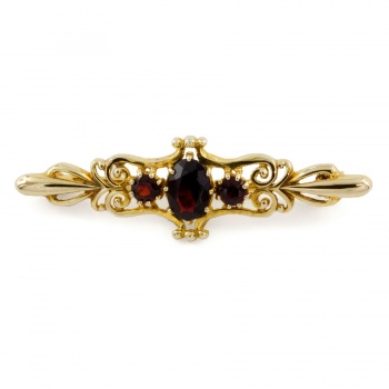 9ct Gold Garnet Bar Brooch
